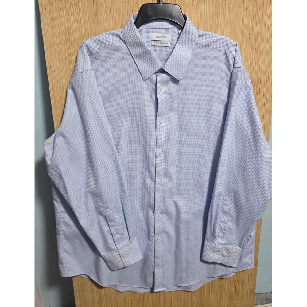 Calvin Klein Infinite Wrinkle Free Slim Fit Dress Shirt Blue White 2XL 18 32/33